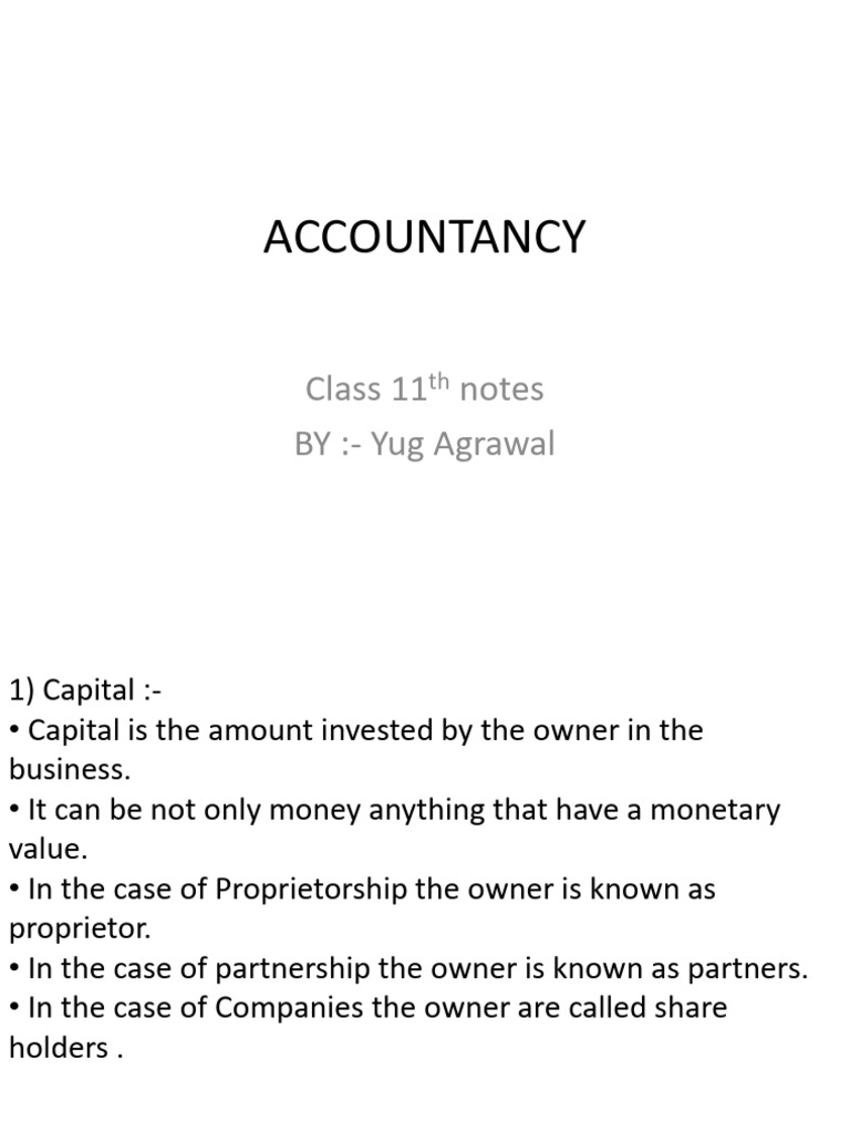 Class 11 Accountancy Notes Summary | PDF