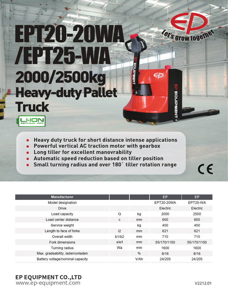 EP EPT20-25WA Electric Pallet Trucks | PDF | Axle | Truck