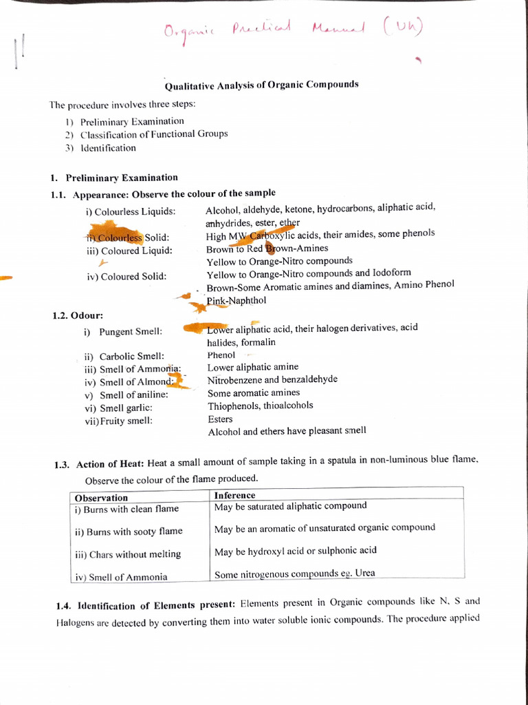 Organic Compound Analysis Procedure | PDF | Amine | Acid