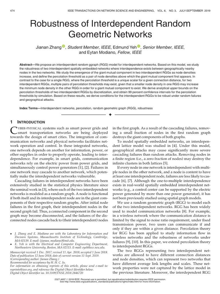 Robustness of Interdependent Random Geometric Networks: Jianan Zhang ...