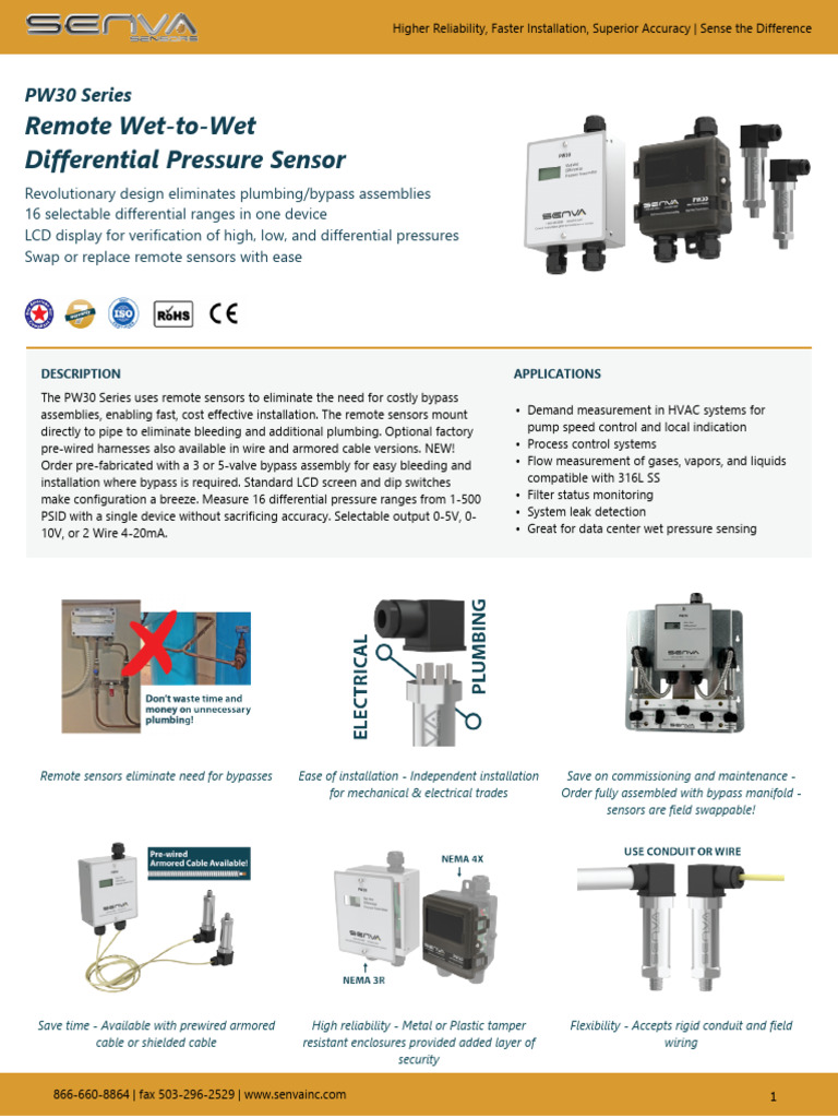 PW30 Wet-to-Wet Pressure Sensor | PDF | Pressure Measurement | Sensor