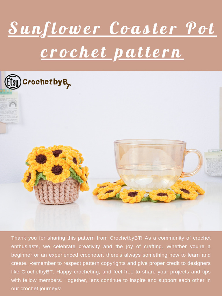 Free Sunflower Coaster Crochet Pattern | PDF | Crochet | Folk Art