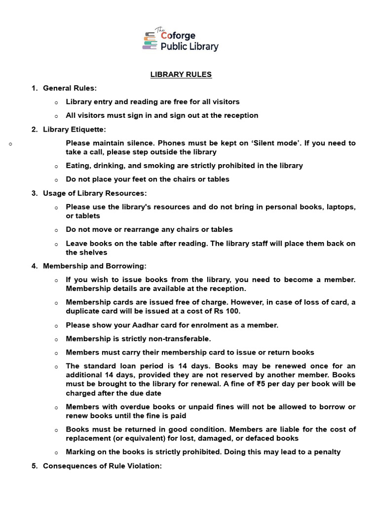 Coforge Public Library Rules and Membership | PDF