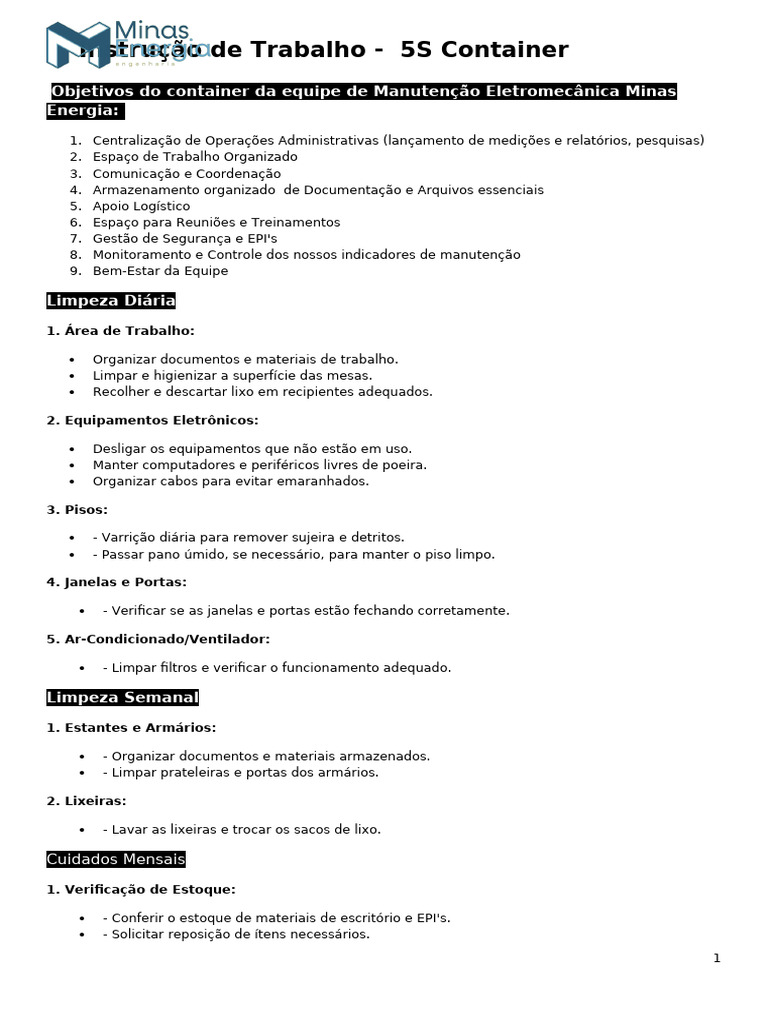 Instrução de Trabalho 5S para Container | PDF | Desperdício