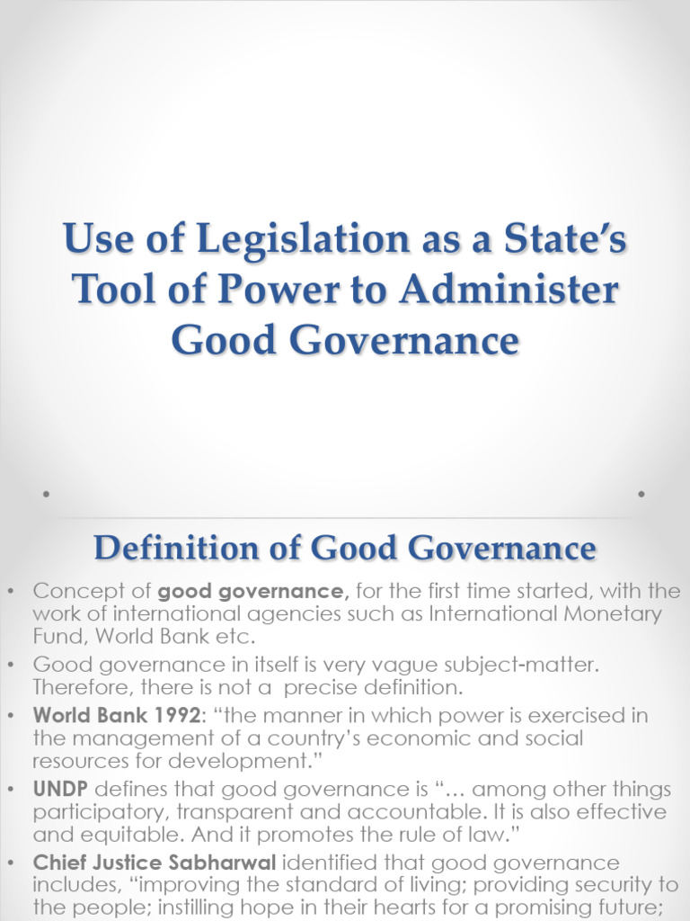Legislation's Role in Good Governance | PDF | Governance | Rule Of Law