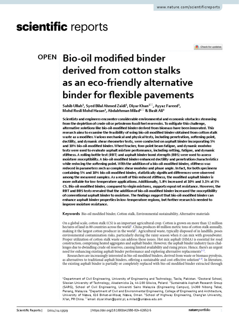 Eco-Friendly Bio-Oil Binder from Cotton Stalks | PDF | Creep ...