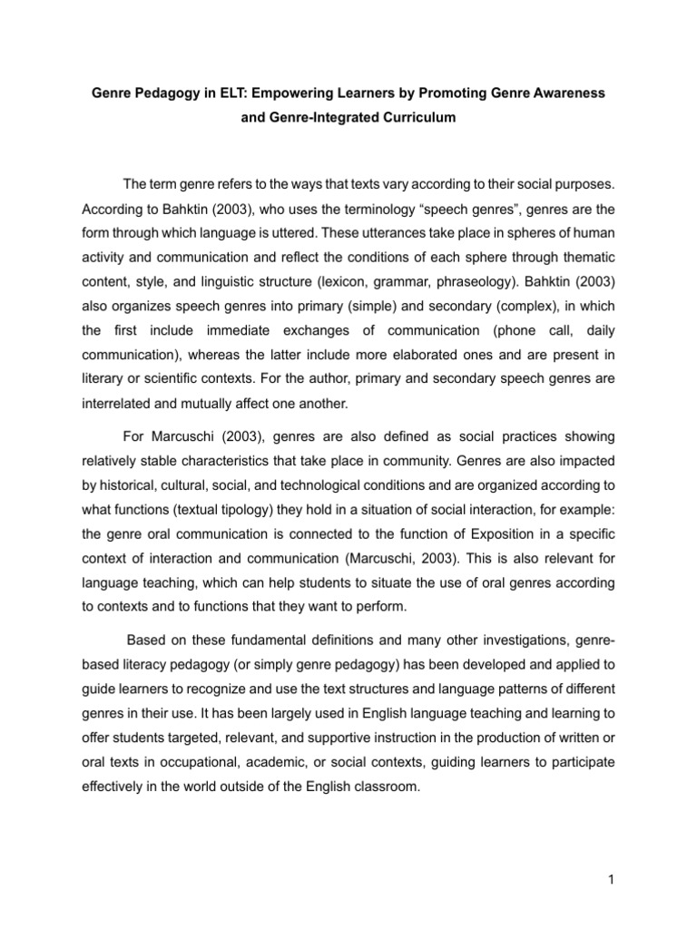 Genre Pedagogy in English Language Teaching | PDF | Pedagogy | Language ...