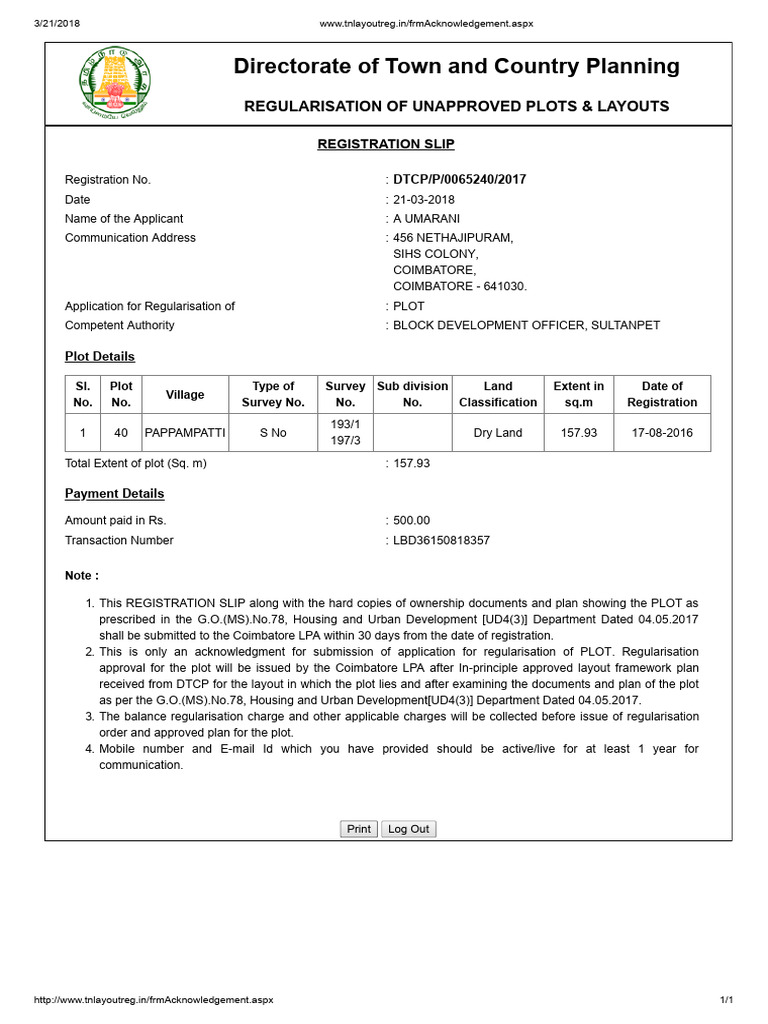 Coimbatore Plot Regularisation Process | PDF