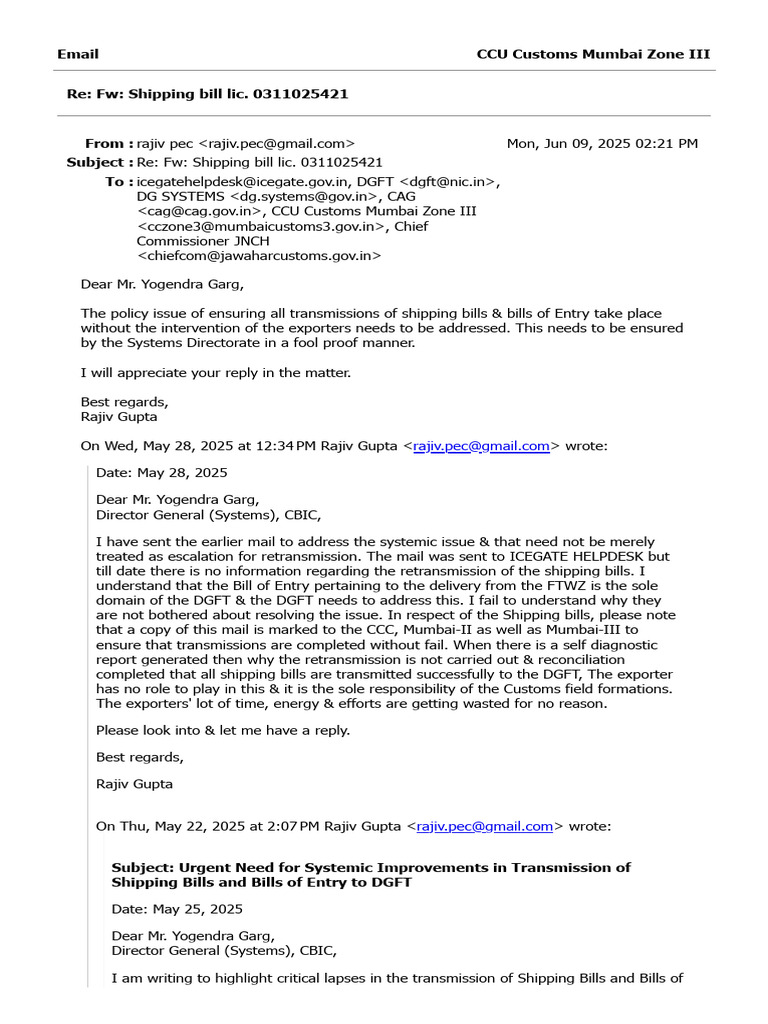 Systemic Issues in Shipping Bill Transmission | PDF | Audit | Customs