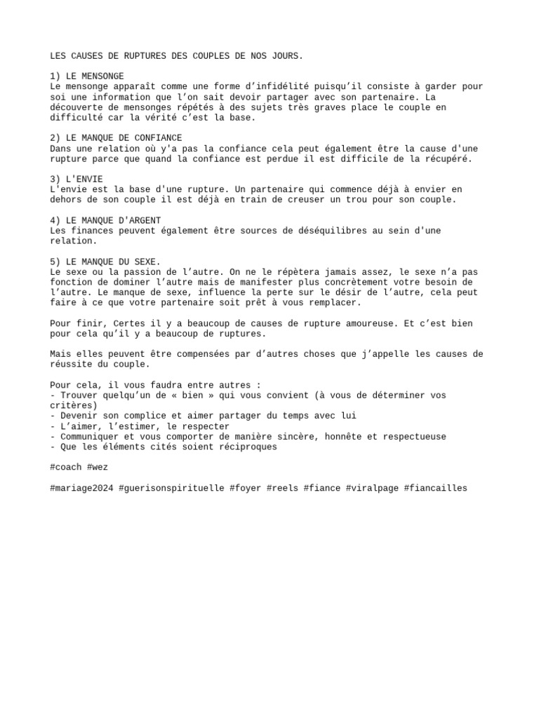 Causes de ruptures amoureuses modernes | PDF