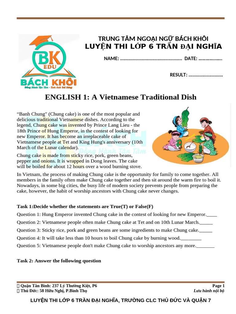 ENGLISH 1 A Vietnamese Traditional Dish | PDF | Vietnamese Cuisine ...