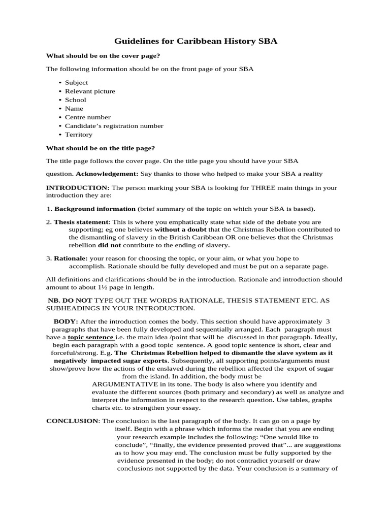 Caribbean History SBA Guidelines | PDF | Information | Human Communication