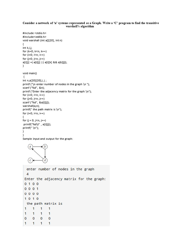 C Implementation of Warshall's Algorithm | PDF