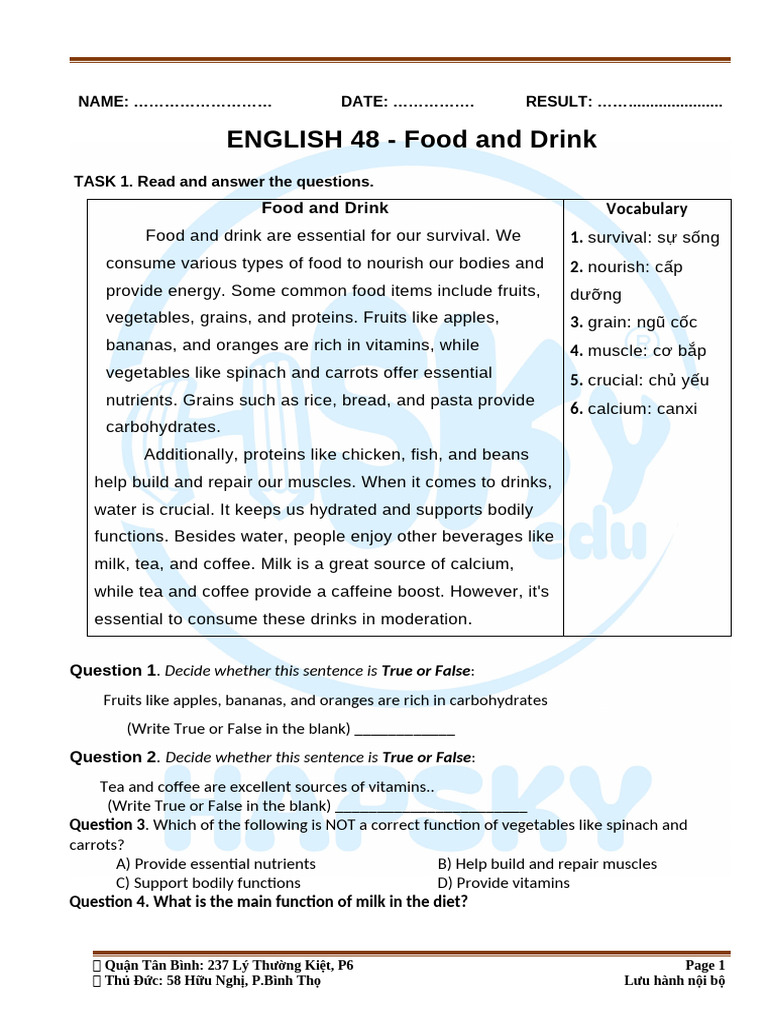 Food and Drink Essentials Overview | PDF | Foods | Drink