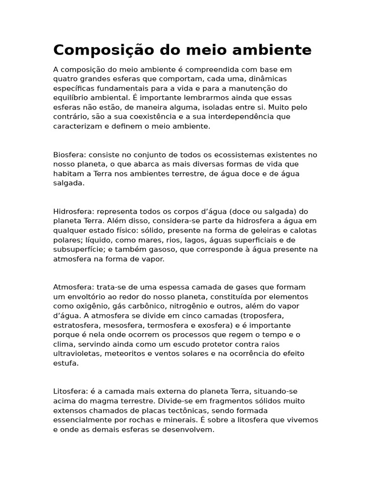 Composição do Meio Ambiente e Sustentabilidade | PDF | Ambiente natural ...
