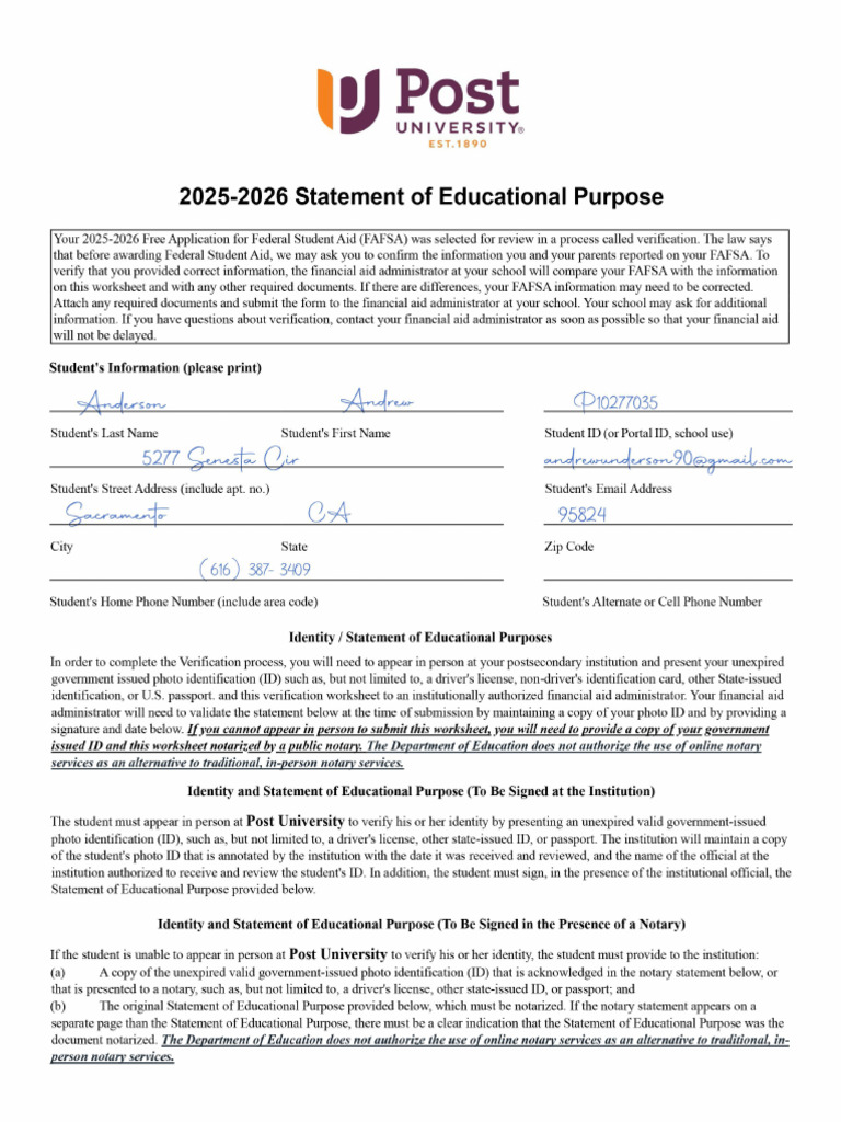 2025-26 Statement of Educational Purpose | PDF