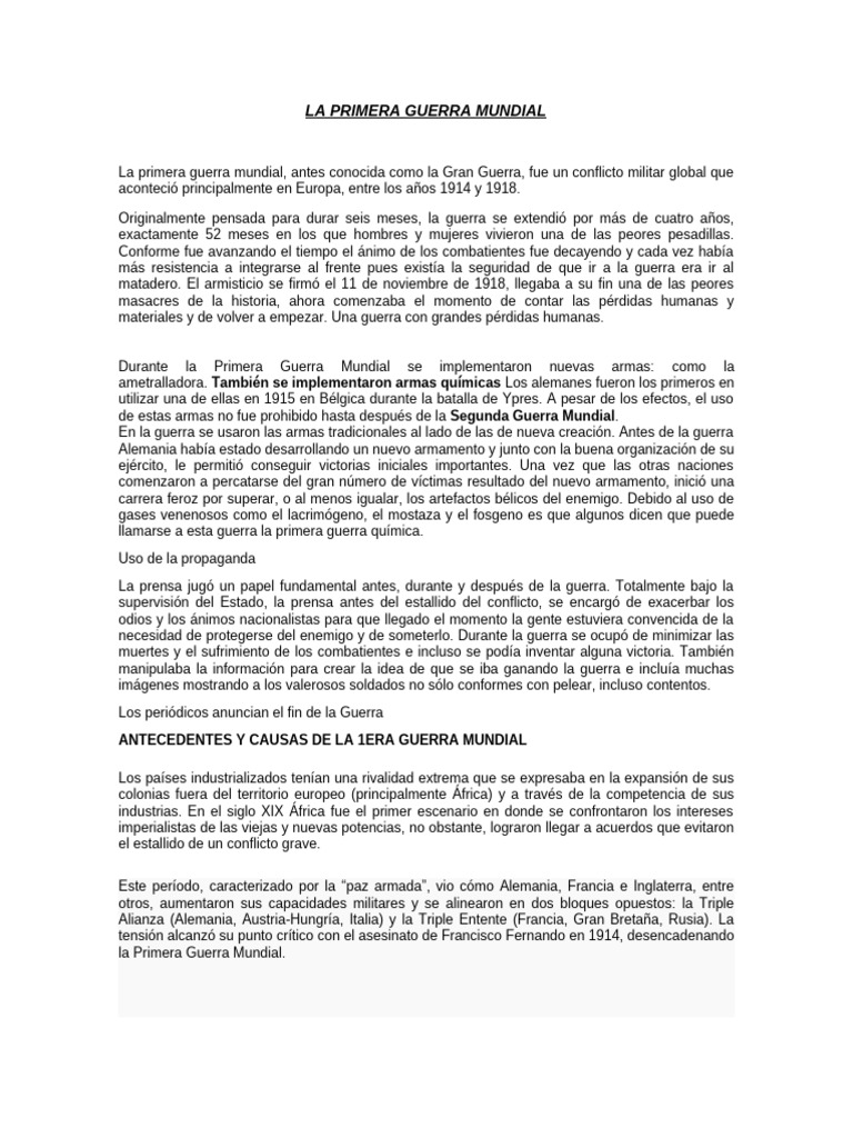 Causas y Desarrollo de la Primera Guerra Mundial | PDF | Austria ...