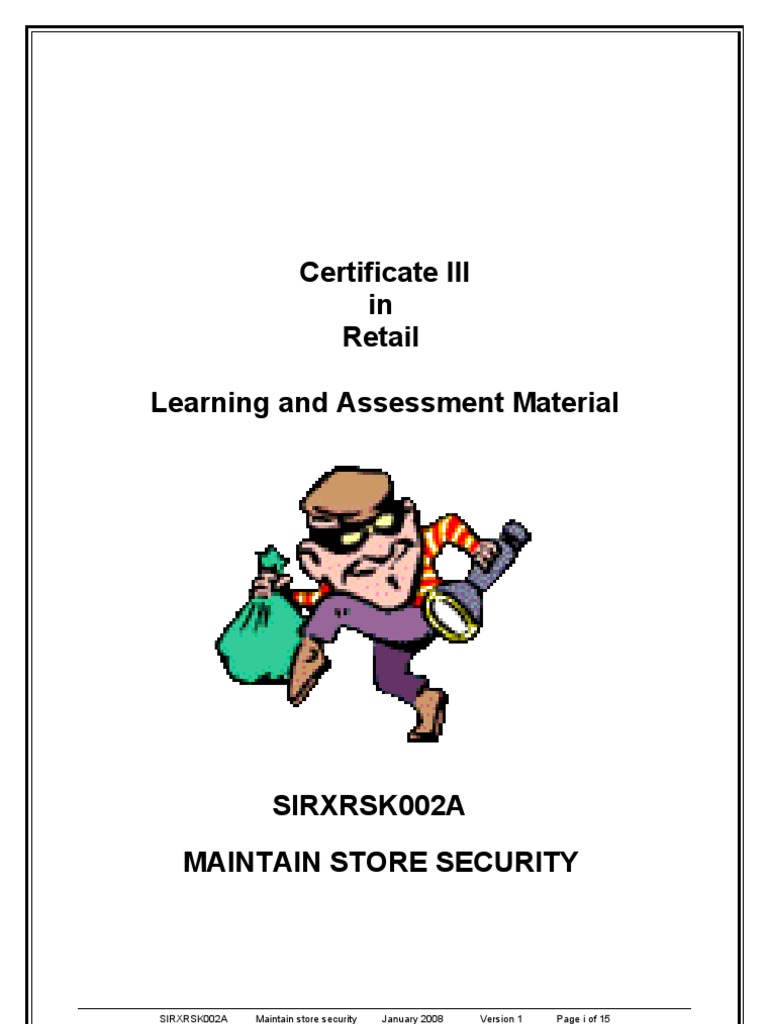 Maintain Retail Store Security PDF Competence (Human Resources