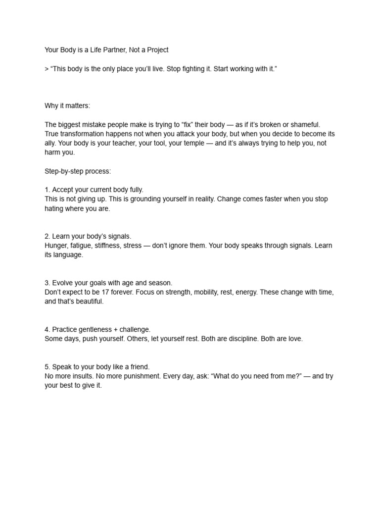 Your Body Is A Life Partner, Not A Project | PDF