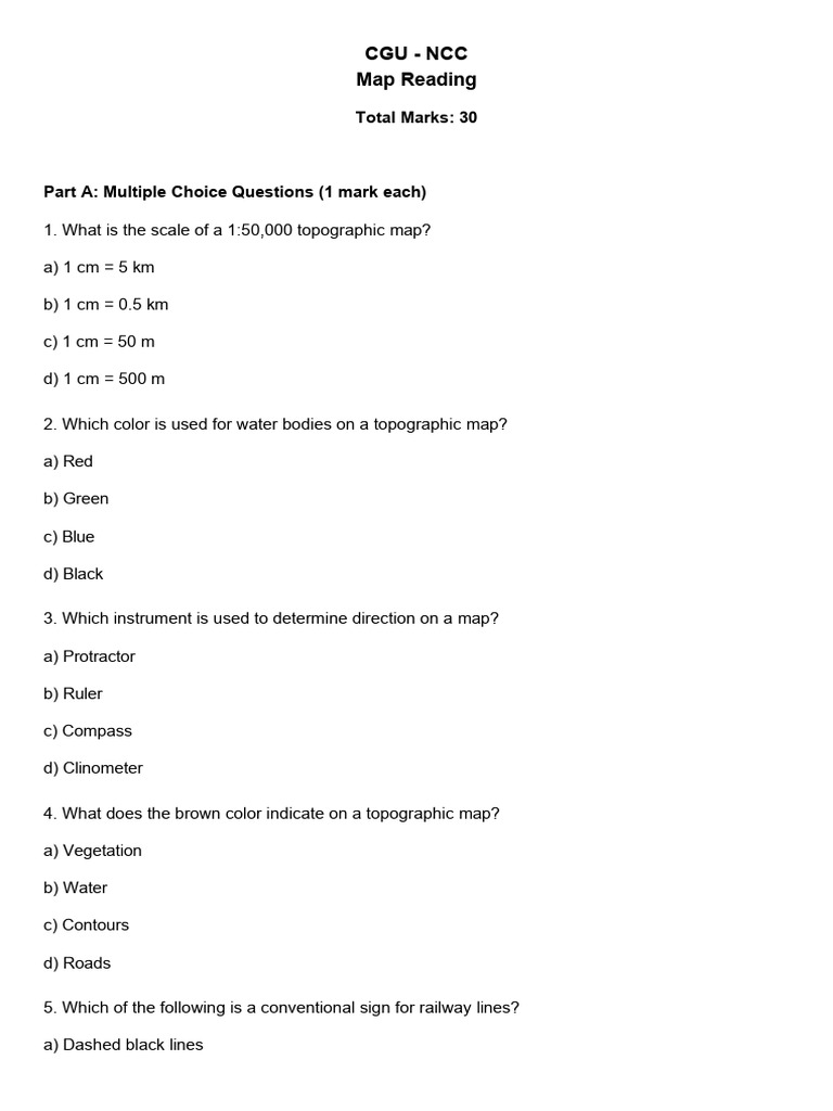 Map Reading Quiz: Questions & Answers | PDF | Contour Line | Topography