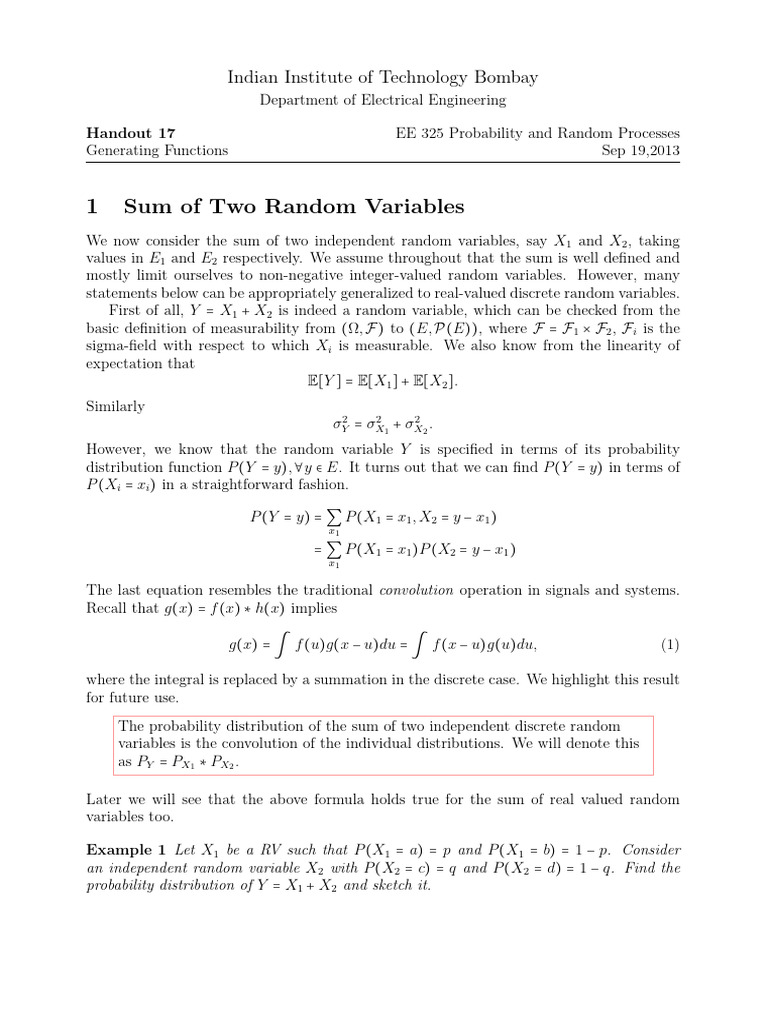 Probability and Random Processes: Generating Functions | PDF ...