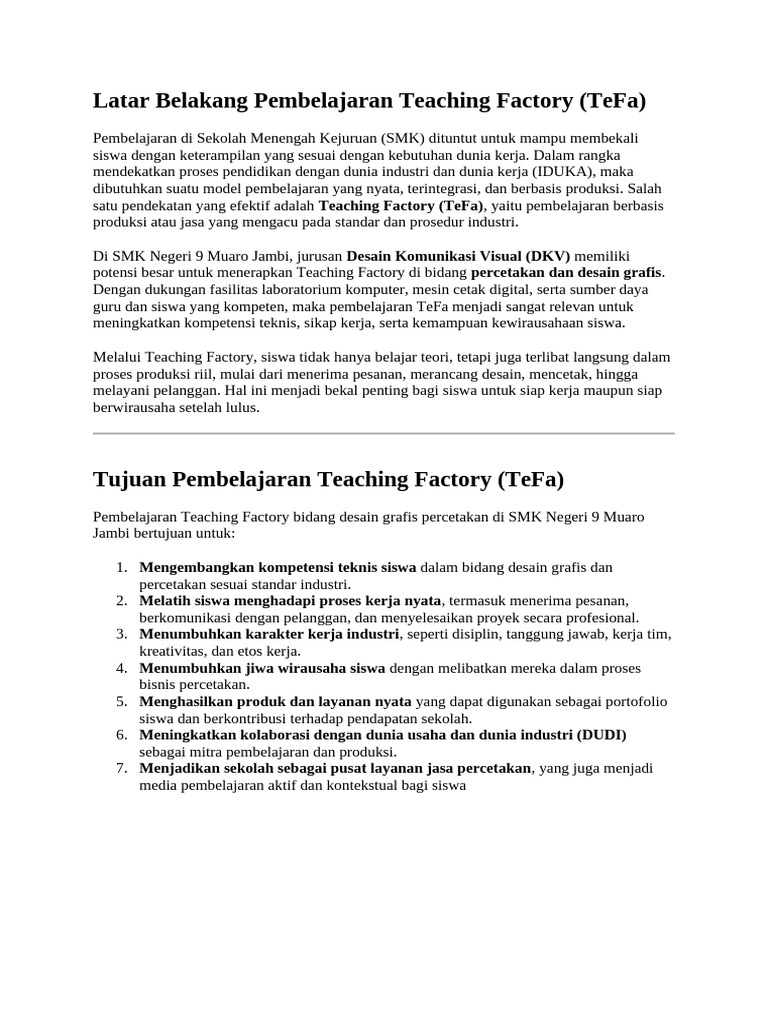Tujuan Pembelajaran Teaching Factory | PDF