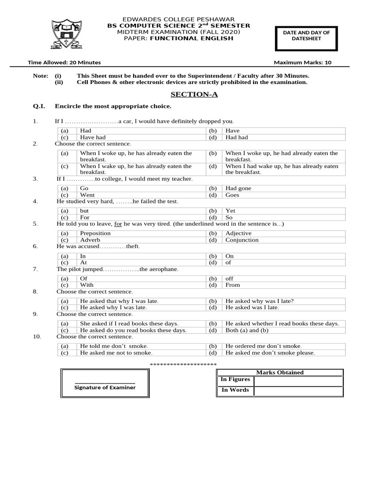 Functional English Midterm Exam Paper | PDF | Hunting | Camera Lens