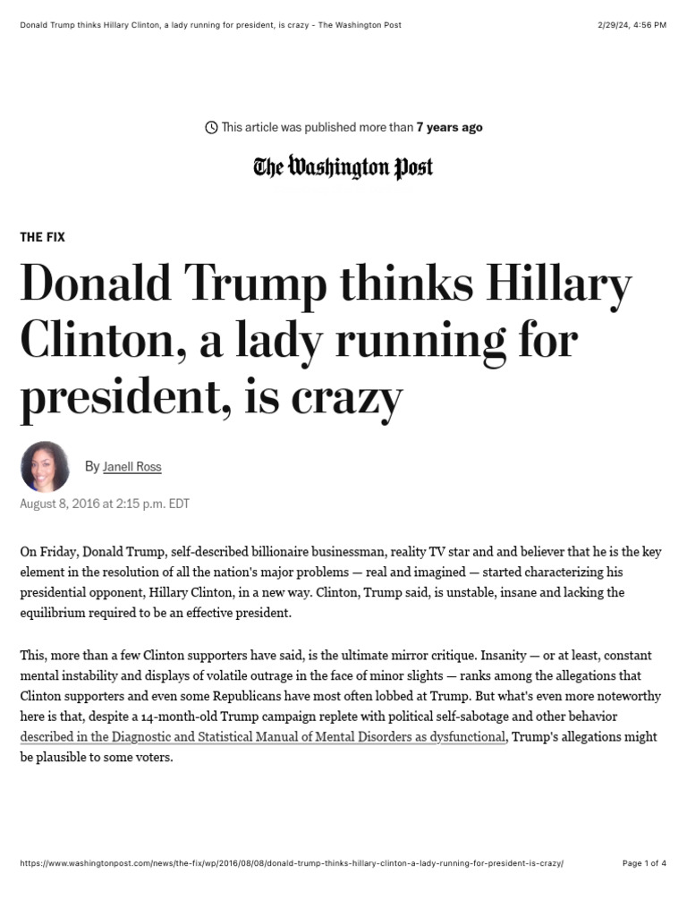 Ross - WP-Donald Trump Thinks Hillary Clinton, A Lady Running For ...