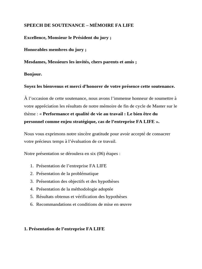 Bien-être au travail et performance chez FA LIFE | PDF | Bien-être ...