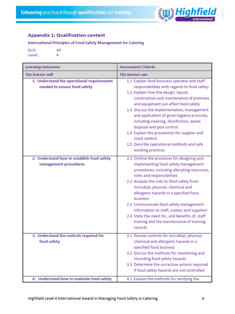 Catering Appendix Qualificaiton 4 Specification - l4 International ...