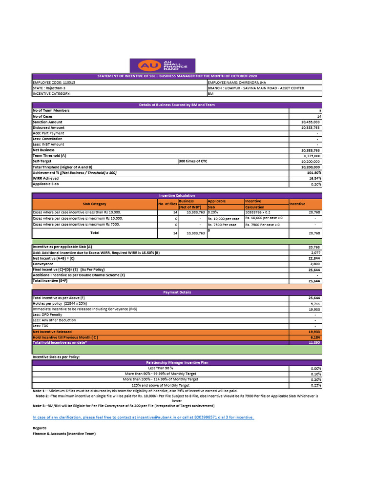 October 2020 Incentive Calculation Guide | PDF | Economies | Personal ...