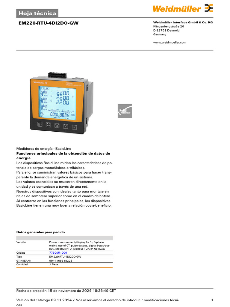 Hoja técnica EM220-RTU-4DI2DO-GW | PDF | Ingenieria Eléctrica ...