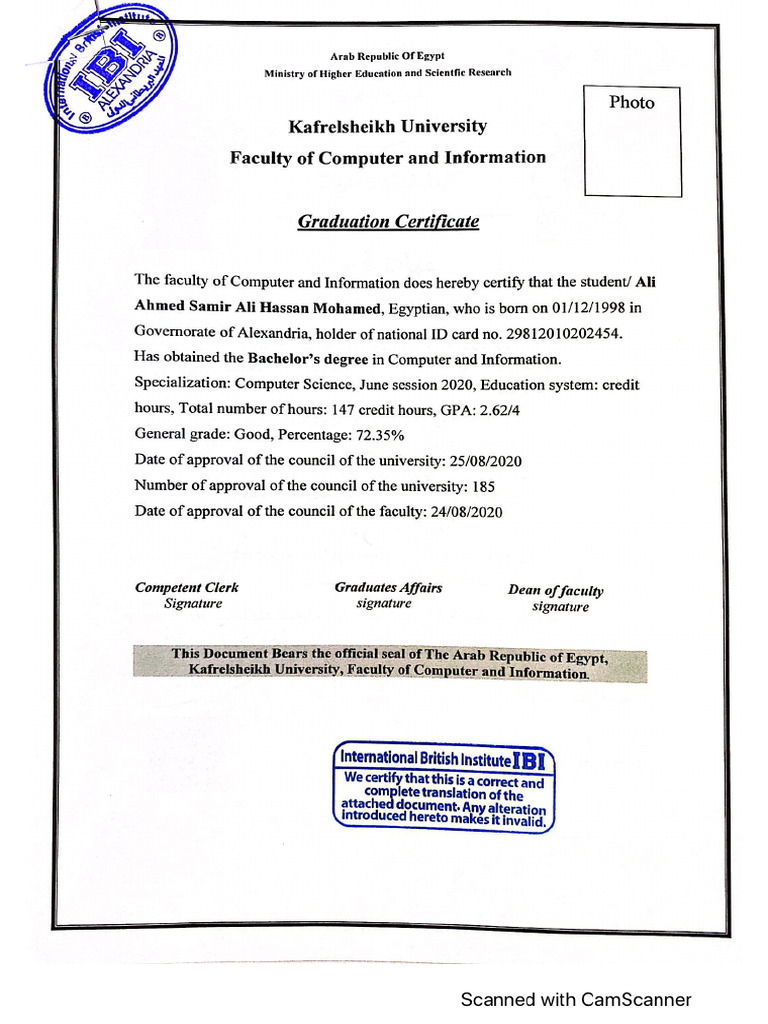 Graduation Certificate and Transcript | PDF