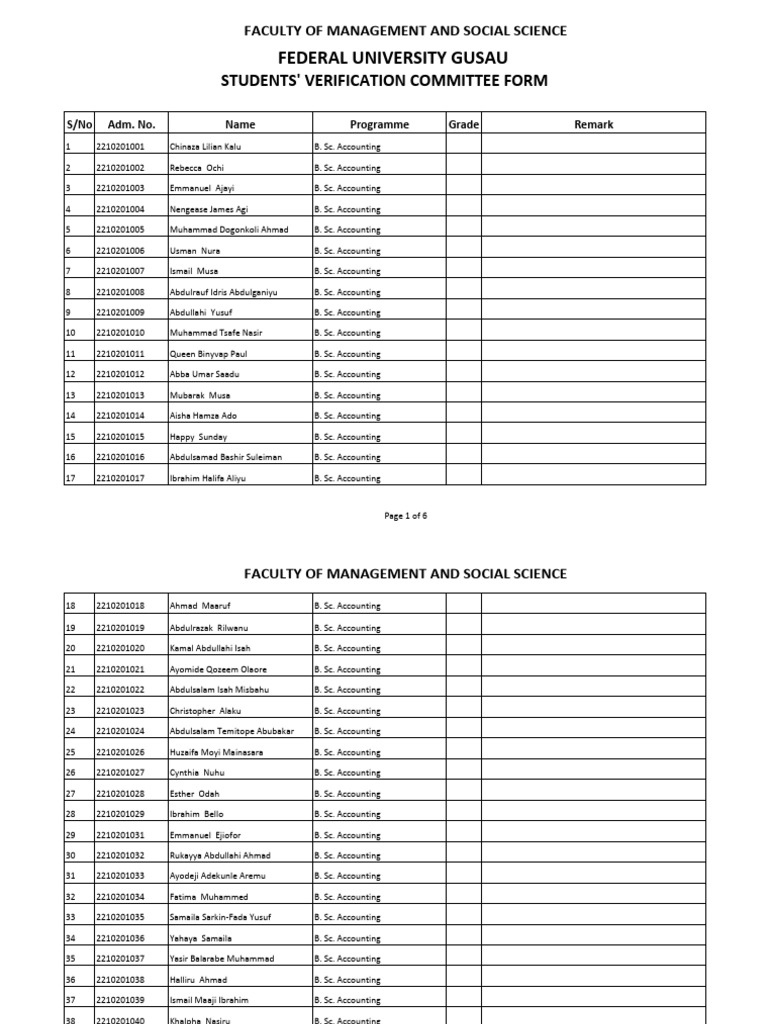 Federal University Gusau Student Verification Form | PDF