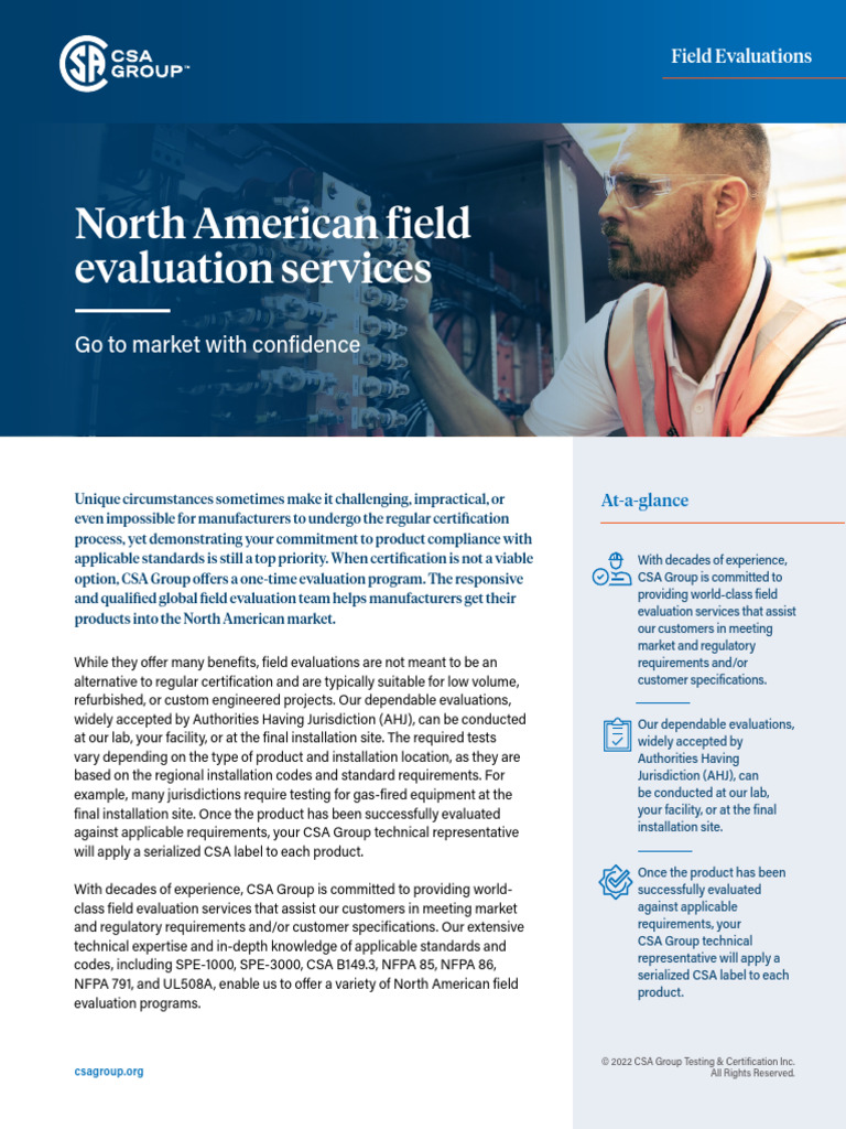 CSA Field Evaluation Services Overview | PDF | Certification