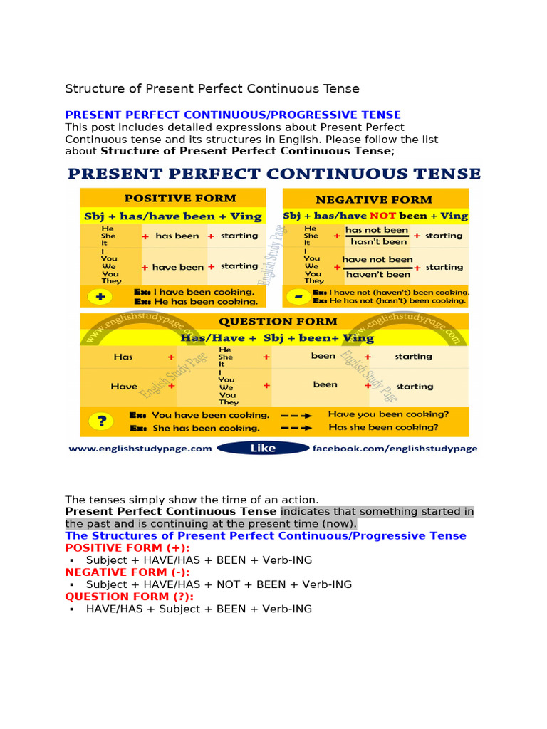 Present Perfect Continuos | PDF | Grammatical Tense | Perfect (Grammar)