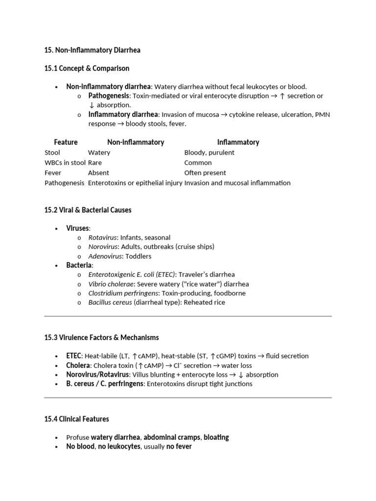 Non-Inflammatory Diarrhea Overview | PDF | Diarrhea | Salmonella