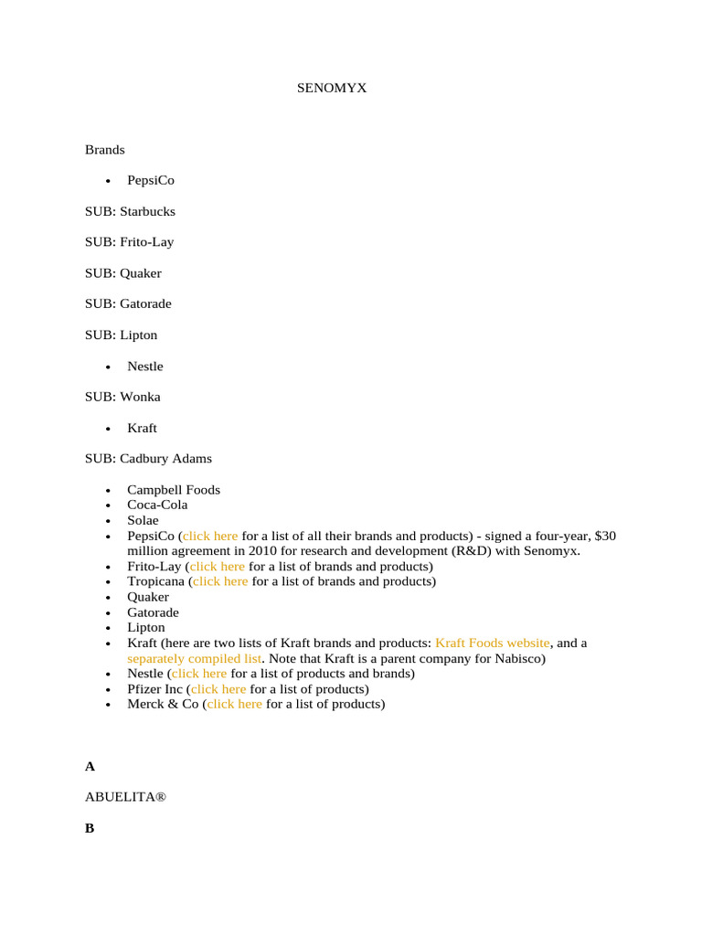 Senomyx Product Brand Overview | PDF | Berry | Oatmeal