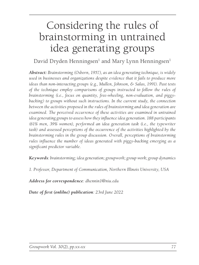 Brainstorming Rules and Idea Generation | PDF | Brainstorming | Linear ...