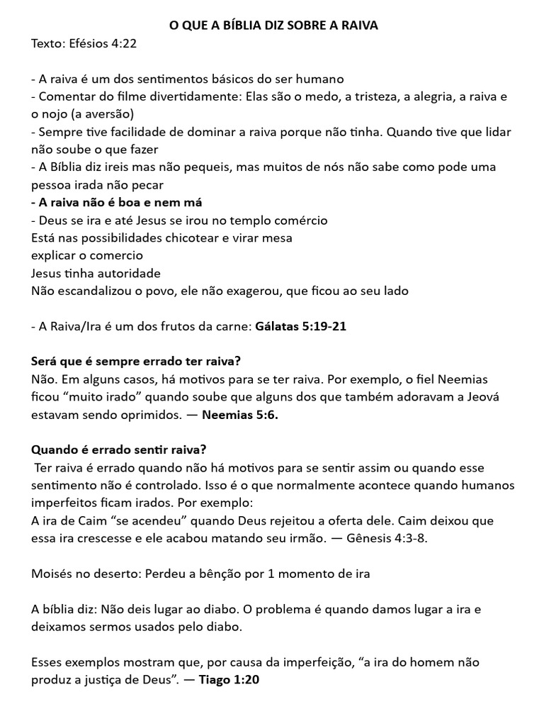Raiva na Bíblia: Significado e Controle | PDF | Sentimento | Bíblia