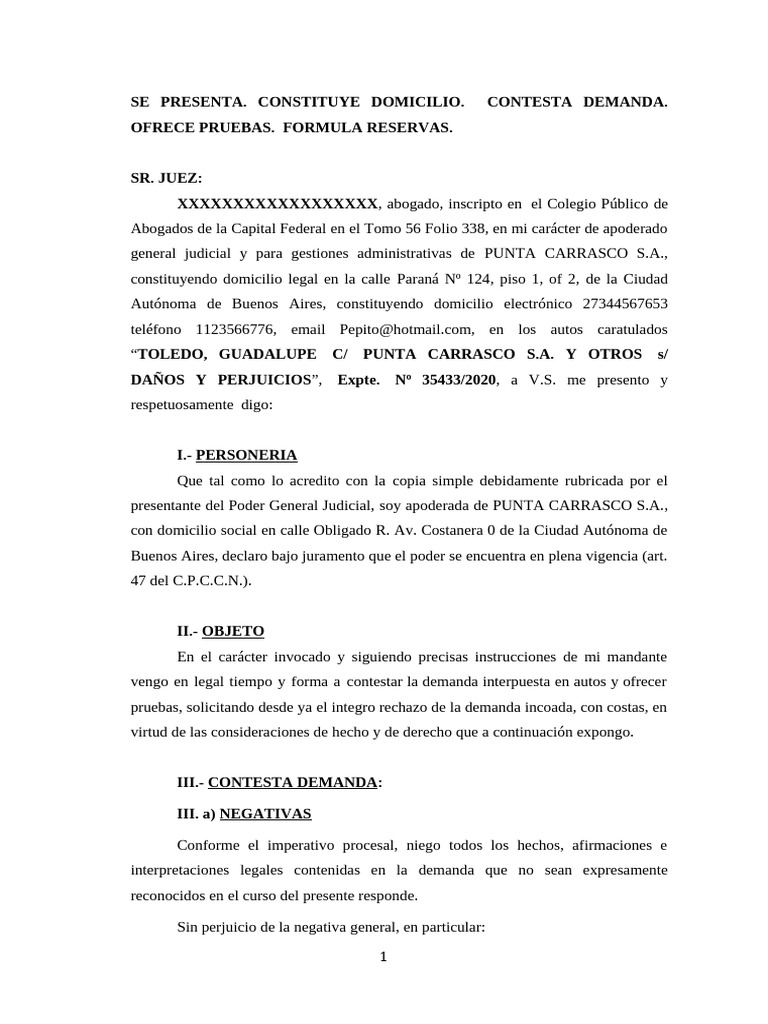 Argumentación Jurídica - Contesta Demanda | PDF | Demanda judicial ...