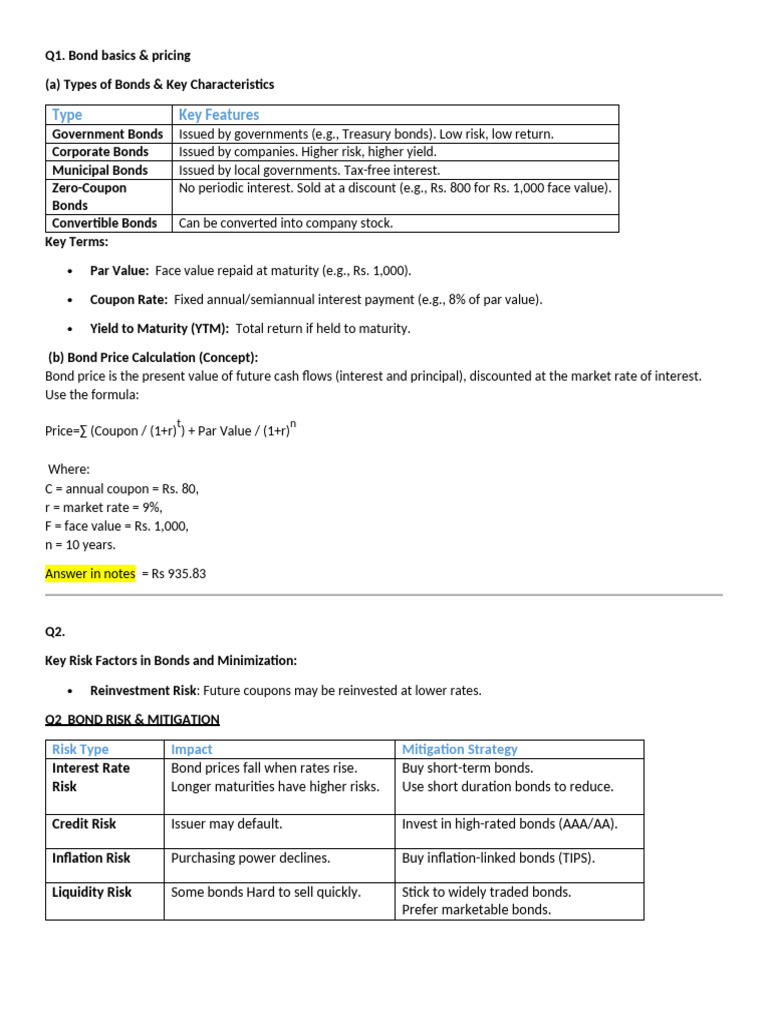 Bond Basics, Pricing, and Risks Explained | PDF | Bonds (Finance ...