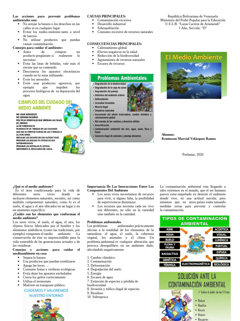 Triptico Sobre El Medio Ambiente | PDF | Entorno natural | Residuos