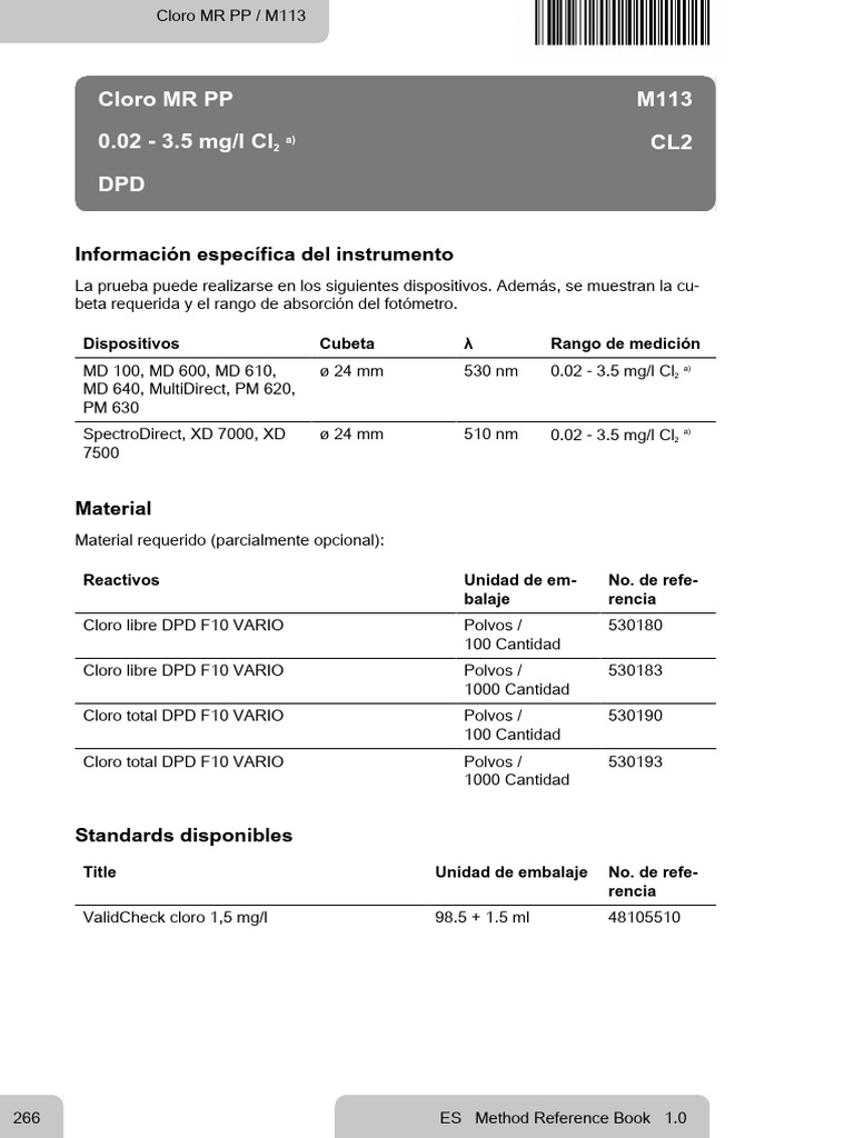 Determinación de Cloro DPD F10 VARIO | PDF | Sustancias químicas | Química