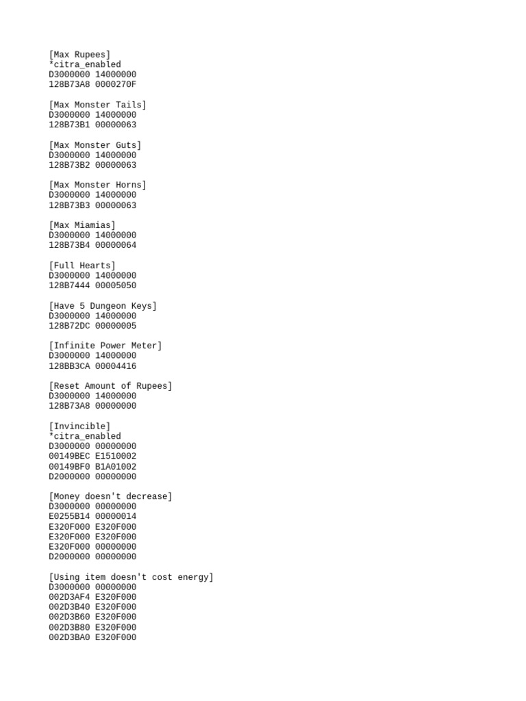 Cheat Codes for Monster Games | PDF
