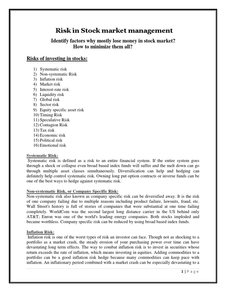 Diversifying Away Company-Specific Risks | PDF | Market Liquidity ...