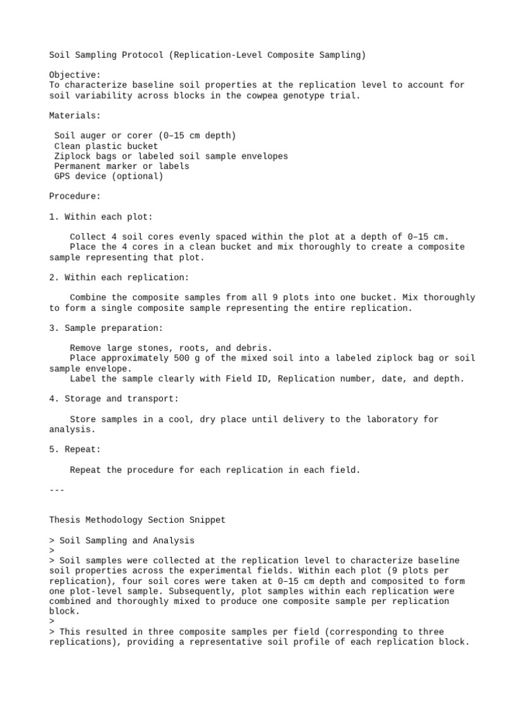 Soil Sampling Protocol for Cowpea Trials | PDF