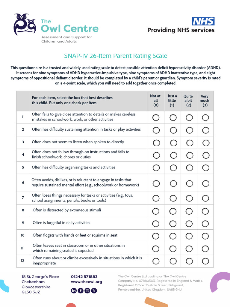 SNAP-IV ADHD Parent Rating Scale | PDF | Attention Deficit ...