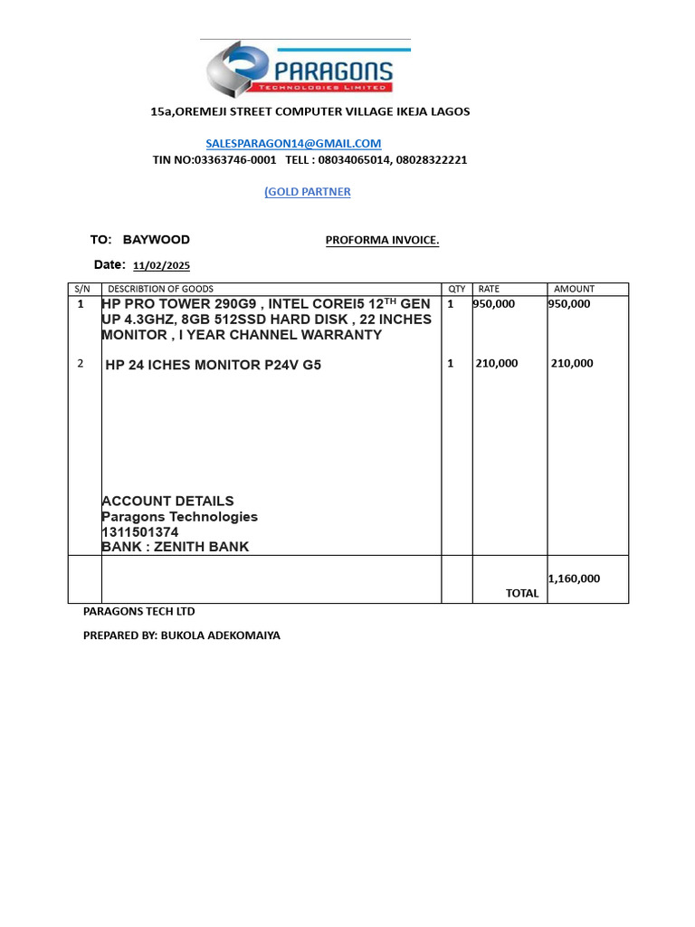 Supreme Computers Proforma Invoice | PDF