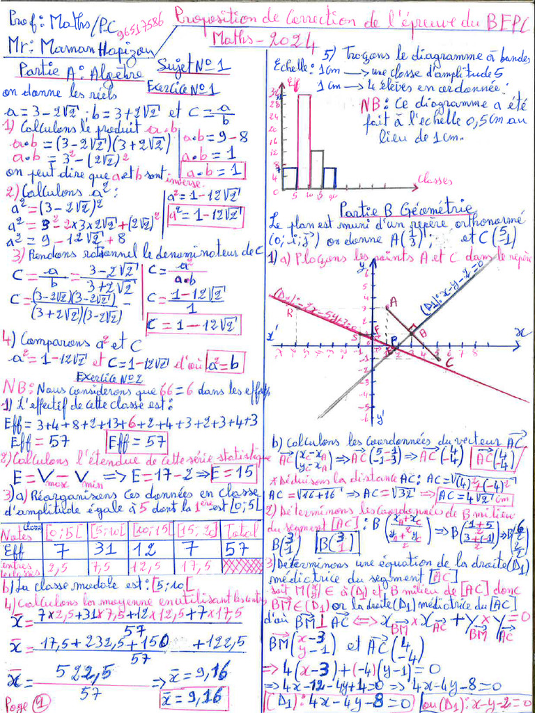 Correction Maths BEPC 2024 | PDF